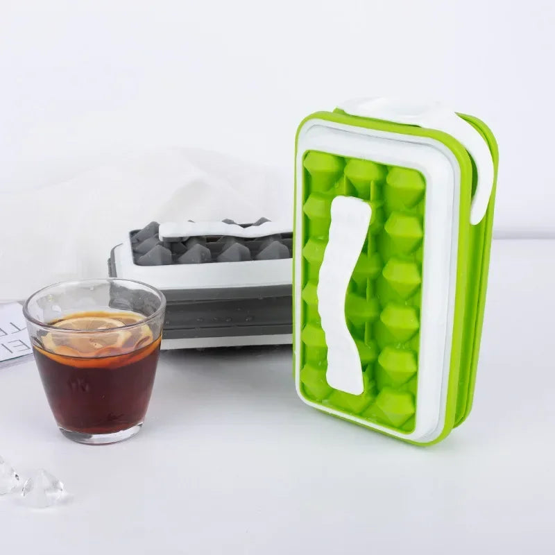 Diamond Shape Ice Maker 18 Ice Cube Mold Foldable Ice Kettle Two-in-one Multi-function Ice Tub Kitchen Bar Gadgets Box