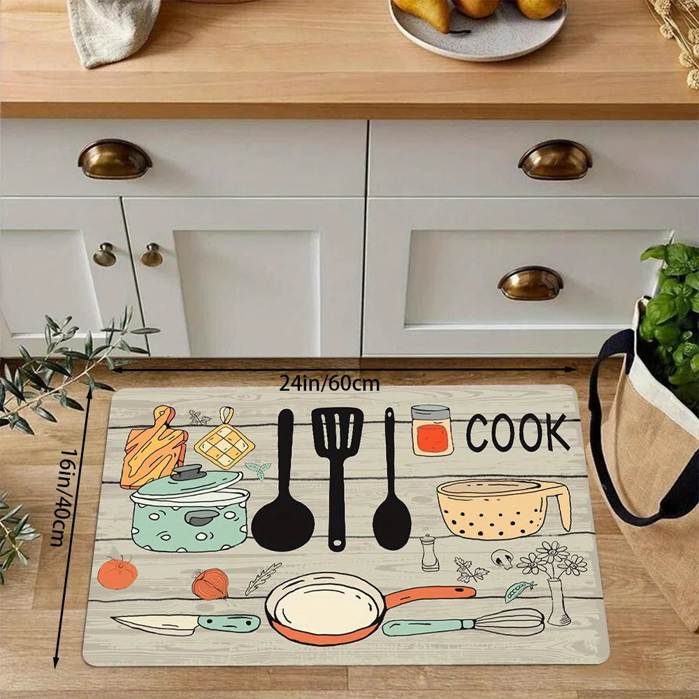 1PC, cartoon knife and fork kitchen waterproof door carpet mat, kitchen mat, can wash home decoration carpet mat