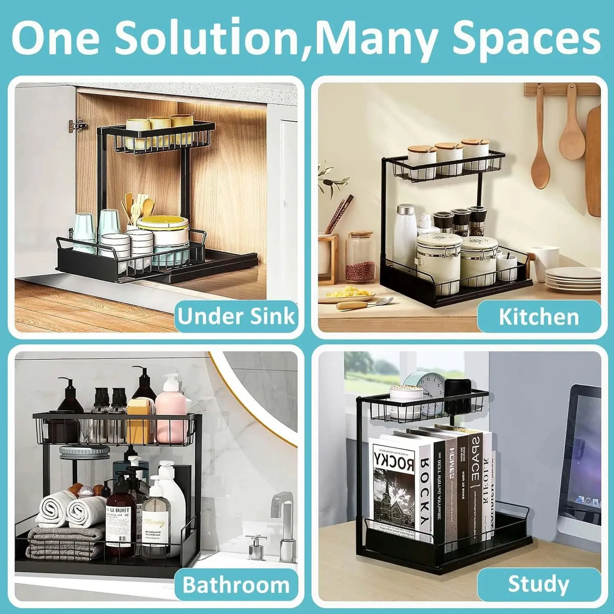 Under Sink Organizer 2 Tier Slide Out Sink Rack Multi-purpose Storage Shelves Cabinet Under Sink Storage Kitchen Organizer
