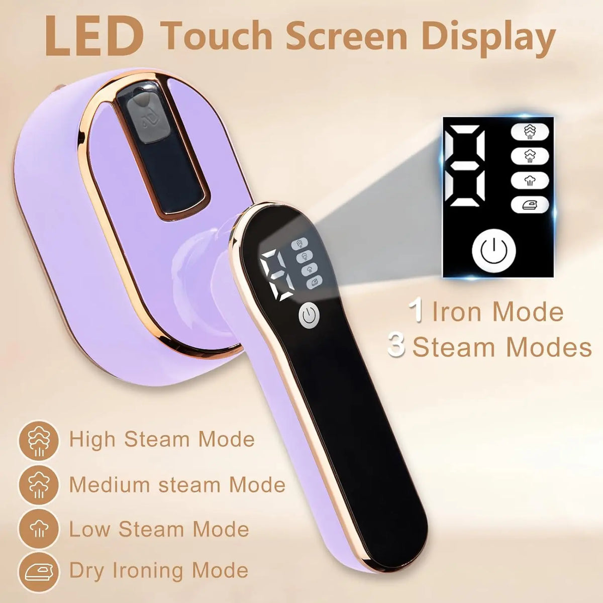 Handheld ironing machine (with steam brush), intelligent LCD electric rotary iron, portable mini iron for home and travel 6198-D