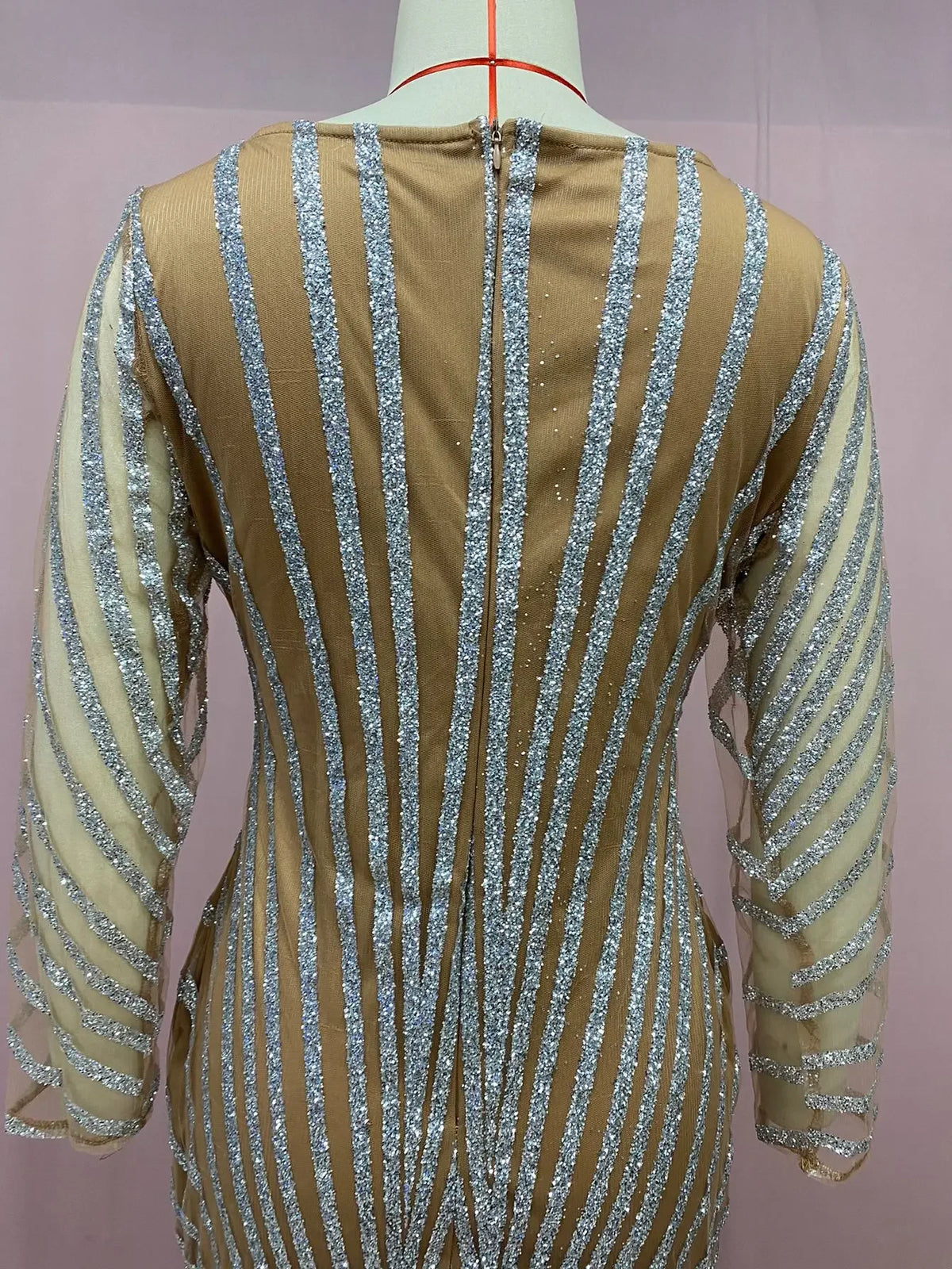 2024 New Spring Fashionable Embellished Women's Mesh Dress Long Sleeve Side Slit Long Dress For Women