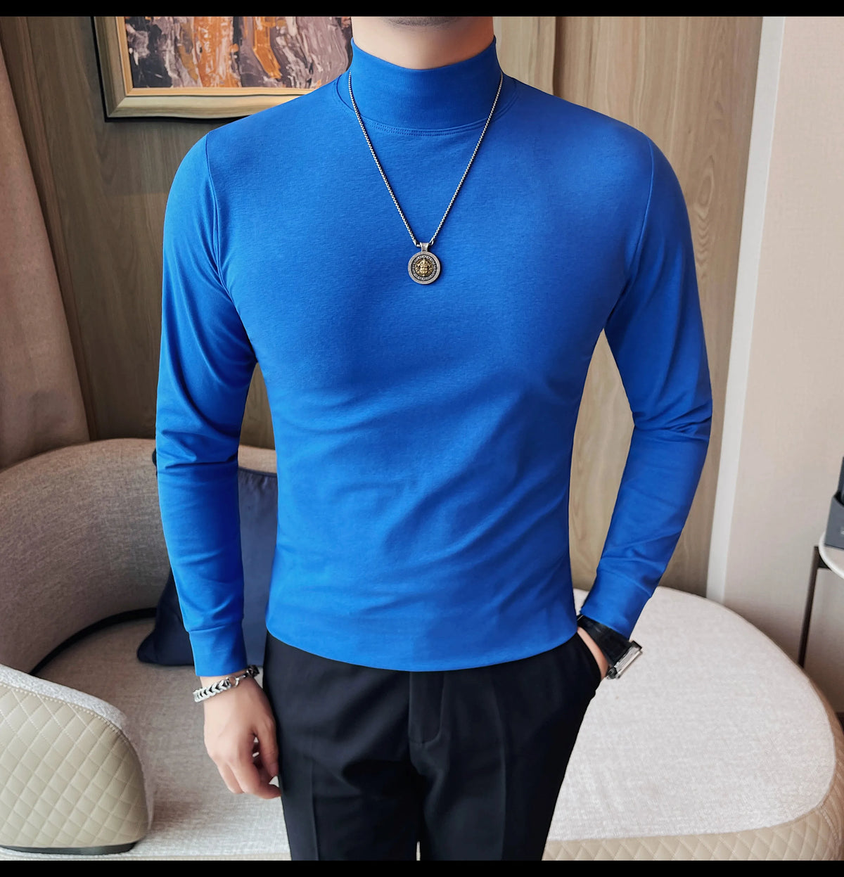 Men's T Shirts Autumn Winter New Turtleneck Long Sleeve T-Shirts For Men Clothing 2025 Slim Fit Casual Basic Tee Shirt Homme 4XL