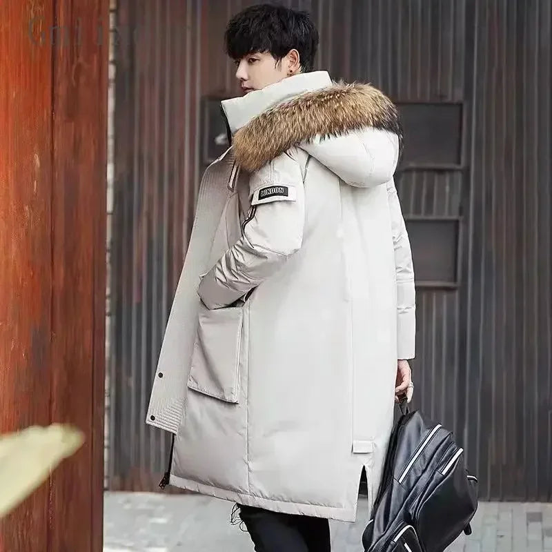 Autumn Winter Thickened Warm Cold-proof Mid-length Over-the-knee Jackets Men's Loose Casual High Street Parkas Male Clothes