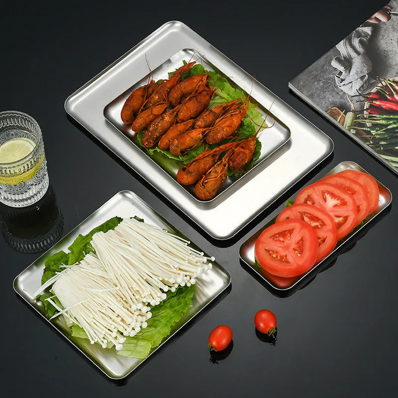 Stainless Steel Shallow Baking Pastry Tray Fruit Sancks Food Storage Plates Non-Stick Dishes Cake Pan Cookware For Kitchen