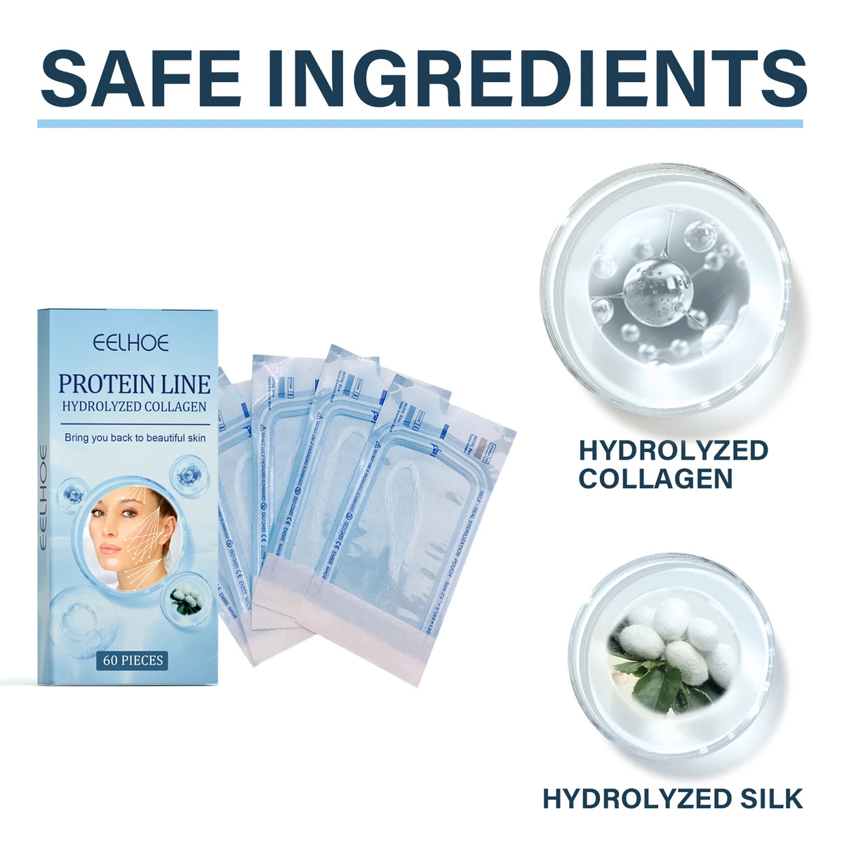 60Pcs Gold Protein Line Fade Wrinkle Firming Facial Filler No Needle Absorbable Smoothing Hydrolyzed Collagen Thread Serum