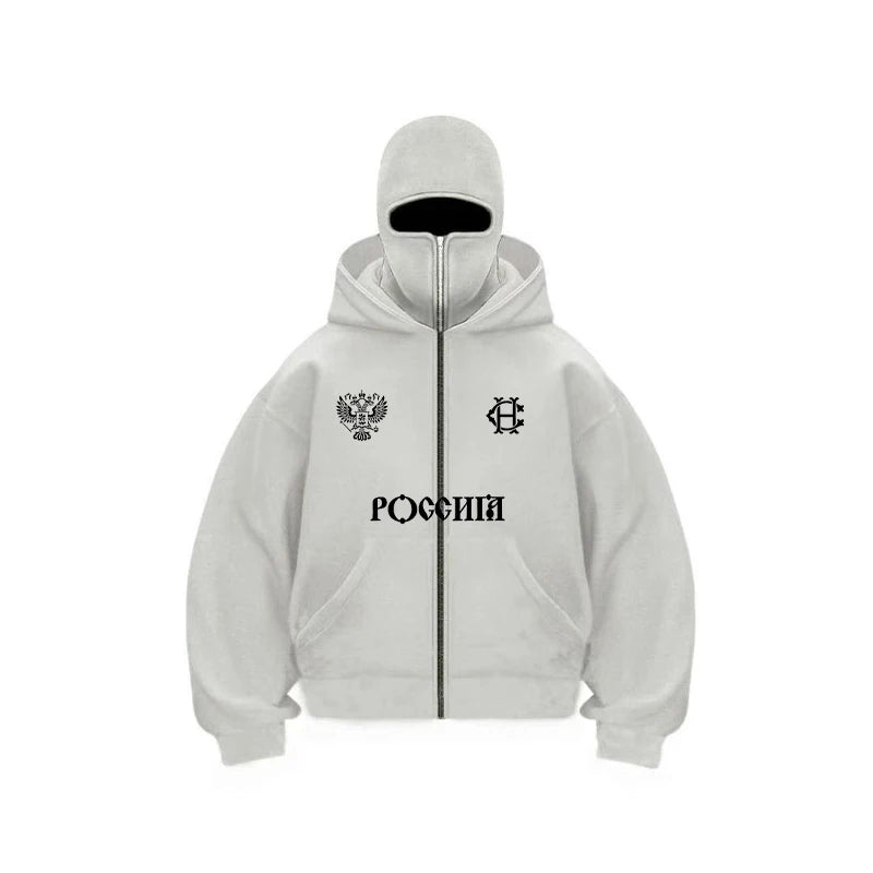 Balaclava Fashion Double Hat Design Hoodie Hop Street Zipper Men's and Women's Gothic Harajuku Sweatshirt