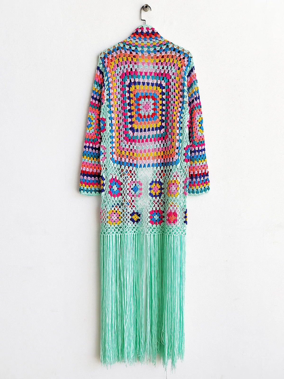 Crochet Knitted Women Cardigan Cover Ups Tassel Plaid Long Coat Bohemian 2023 Summer Beach Bikini Covers Sexy Hook Vestidos