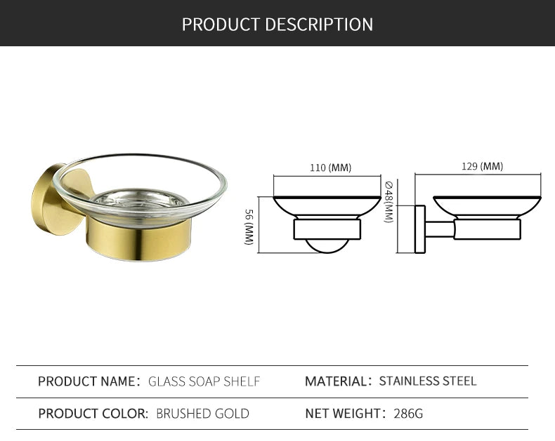 Soap Dish holder for Kitchen Bathroom Accessories Wall Mount Soap Dispenser Soap Rack With Glass Dish Metal Soap Holder Gold