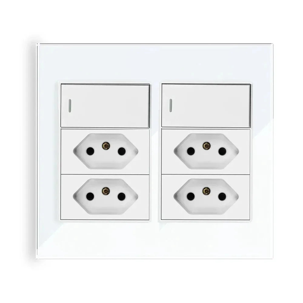 Melery 4*4 Brazil Plug 20A Wall Socket Tomada USB Type C Pressure Switch Tempered Glass Panel Outlets Indoor Home Office Kitchen