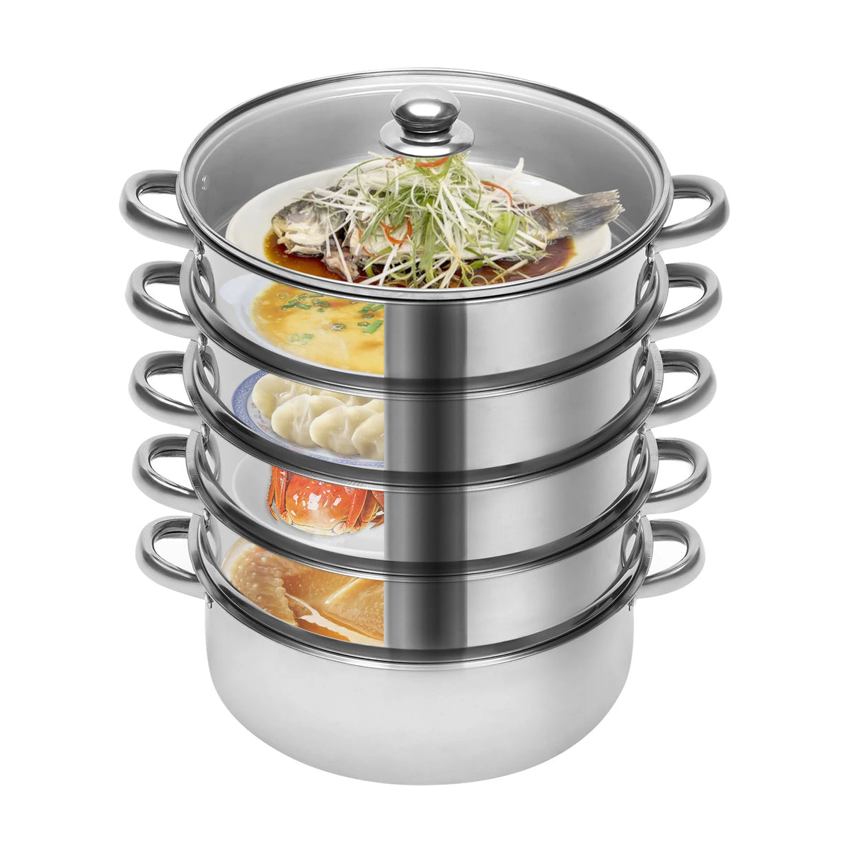 26cm 5-Layer Multifunctional Stainless Steel Steamer Silver For Kitchen Cooking