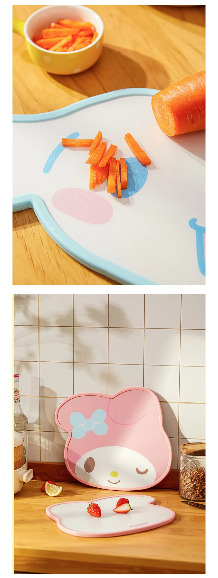 New Sanrios Kawaii Cutting Board Hello Kitty Kuromi MyMelody Cinnamoroll Cute Double-sided PP Chopping Plate Kitchen Accessories