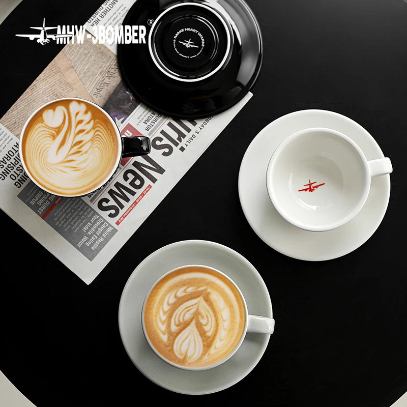 MHW-3BOMBER 280ML Esspresso Cup Saucer & Spoon Ceramic Tea Mugs Set Home Kitchen Accessories Chritmas Gifts for Coffee Lovers