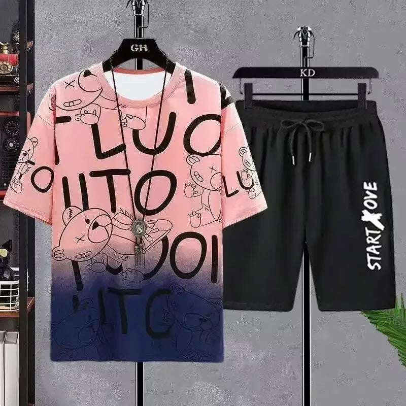 T-shirt for Men Summer Manga Tshirt Tops Bear Loose Graffiti Tee Fashion Goth Print Men's Short Sleeve Male Casual Clothes