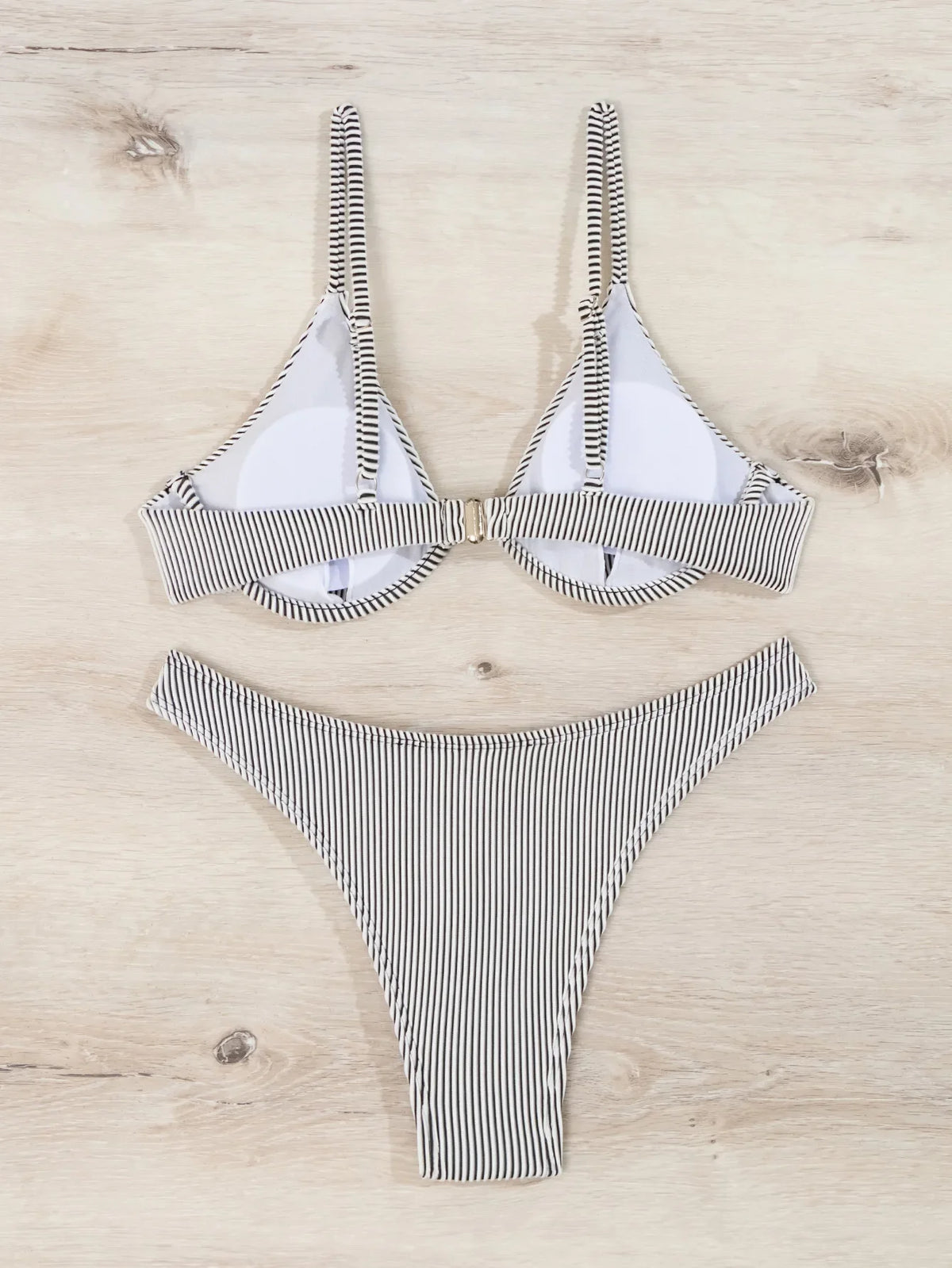 2024 New Women's Underwire Bikini Set,solid Color 2-piece Pit Striped Swimsuit,Fashion Sexy V-neck Bathing Suit with Chest Pad