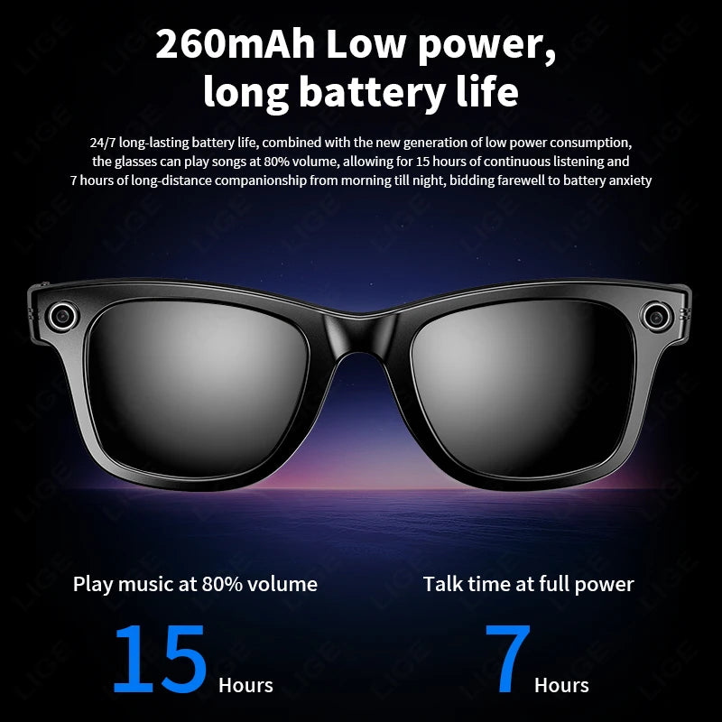 AI Smart Glasses with HD Camera for Photos Videos Hands-Free Vlog Recording Camera Glasses Audio for Driving Outdoor Sunglasses