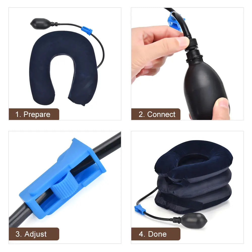 Neck Massager 3 Layer Inflatable Air Cervical Neck Traction Support PainStress Relief Neck Collar Pillow Neck Stretching Brace