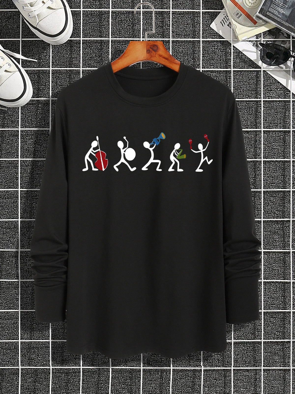 Trendy new long-sleeved t-shirt men's simple printed round neck T-shirt trend versatile casual tops men's T-shirt