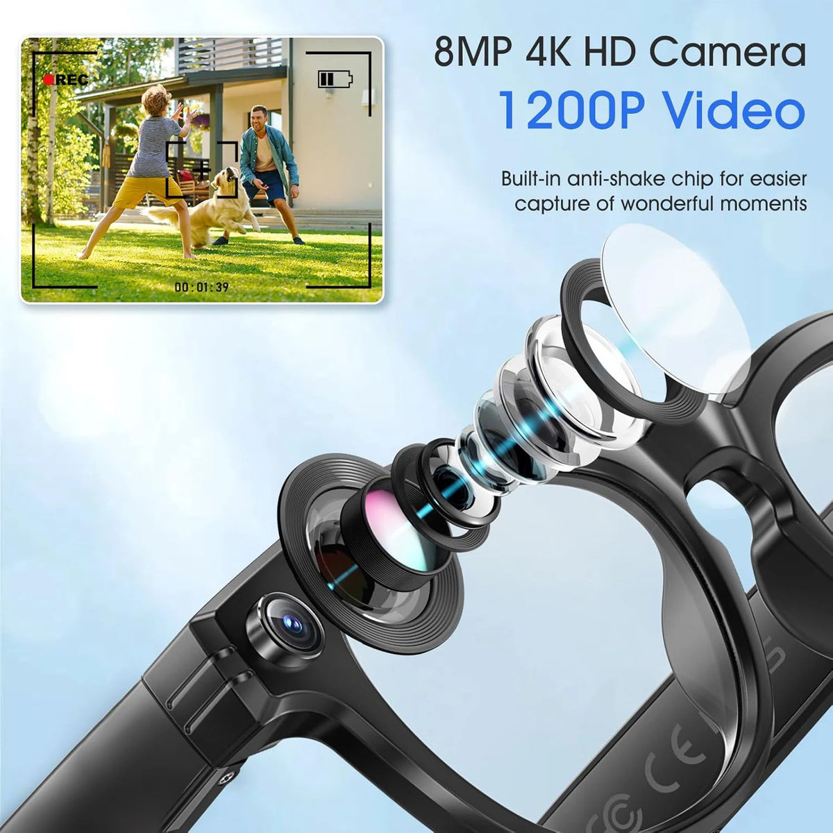 2025 Smart Glasses 32GB Memory with Camera Sunglasses Mini Camera Video Translation Bluetooth Call Anti-blue Glasses Man Women