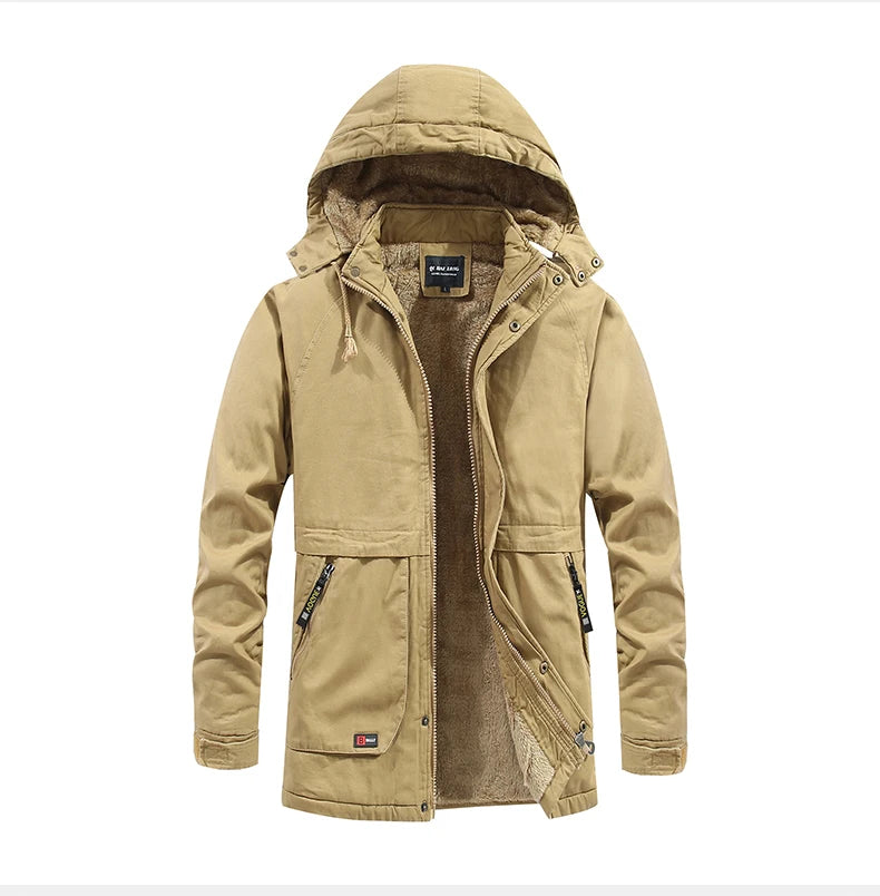 Men Winter Cotton Thick Warm Parkas 2024 New Hot Waterproof Fleece Jacket Coat Men Brand Outwear Fashion Hooded Casual Parka Men