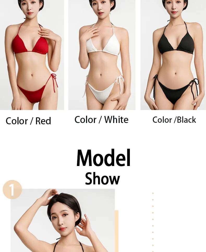 Women Two Pieces Padded Bikini Set Sexy Bra Side Tie Thong Swimsuit  Three-point Bandage Brazilian Style Swimwear Biquinis