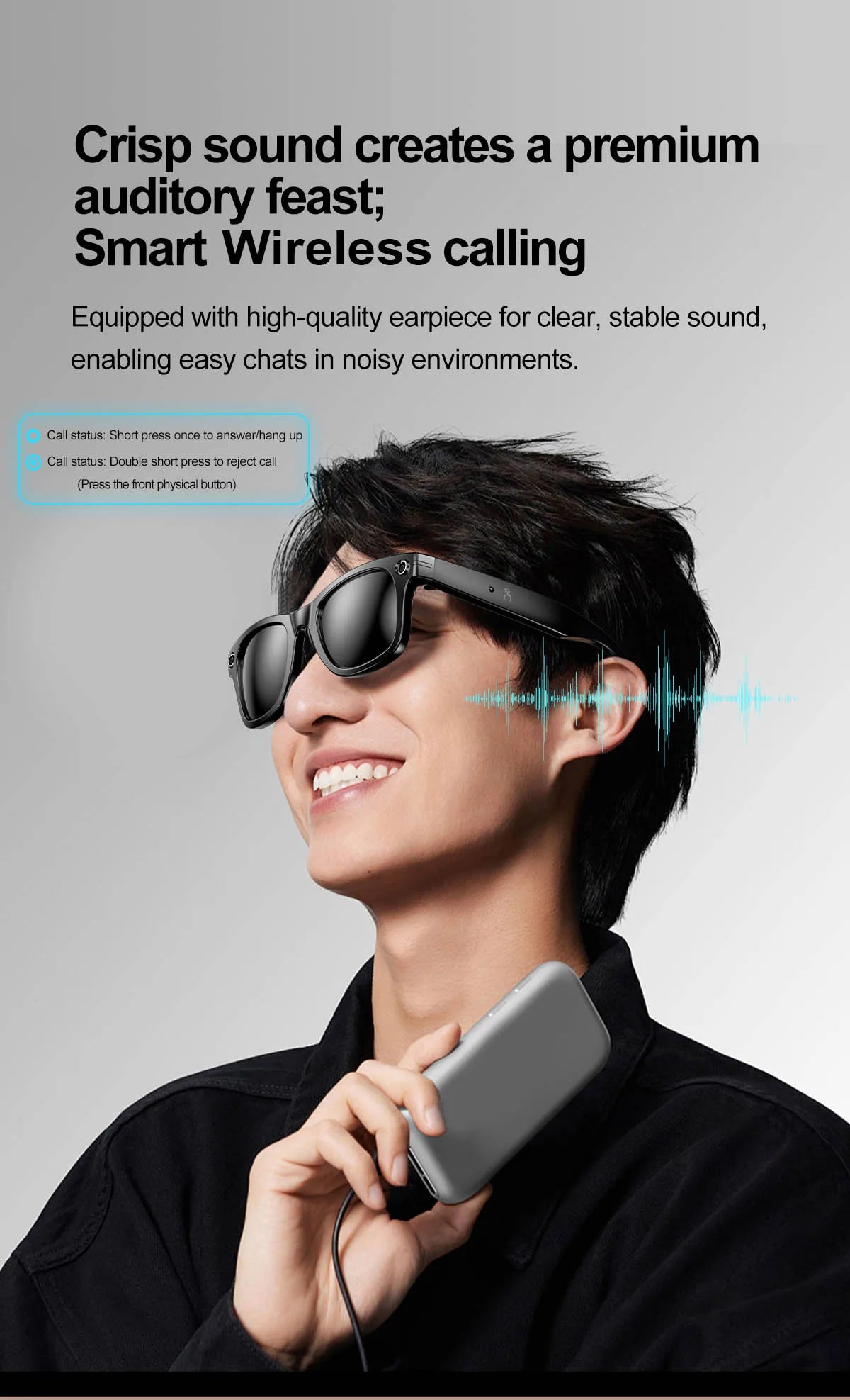 Smart Glasses Recording Videos AI Photo Recognition Answer Translation 260mAh Large Battery IP65 Waterproof Bluetooth Glasses
