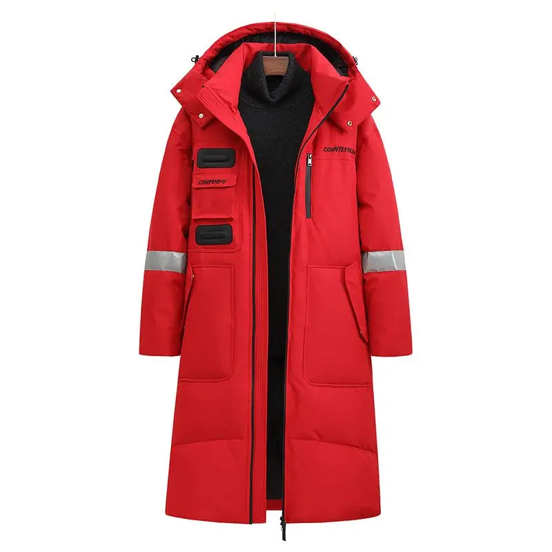 Gmiixder 2023 New Over Knee Down Coat Men's Mid Length Couple Thickened Multi Pocket Parkas Youth Work Wear Winter Long Jacket