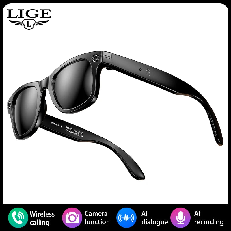 Smart Glasses Recording Videos AI Photo Recognition Answer Translation 260mAh Large Battery IP65 Waterproof Bluetooth Glasses
