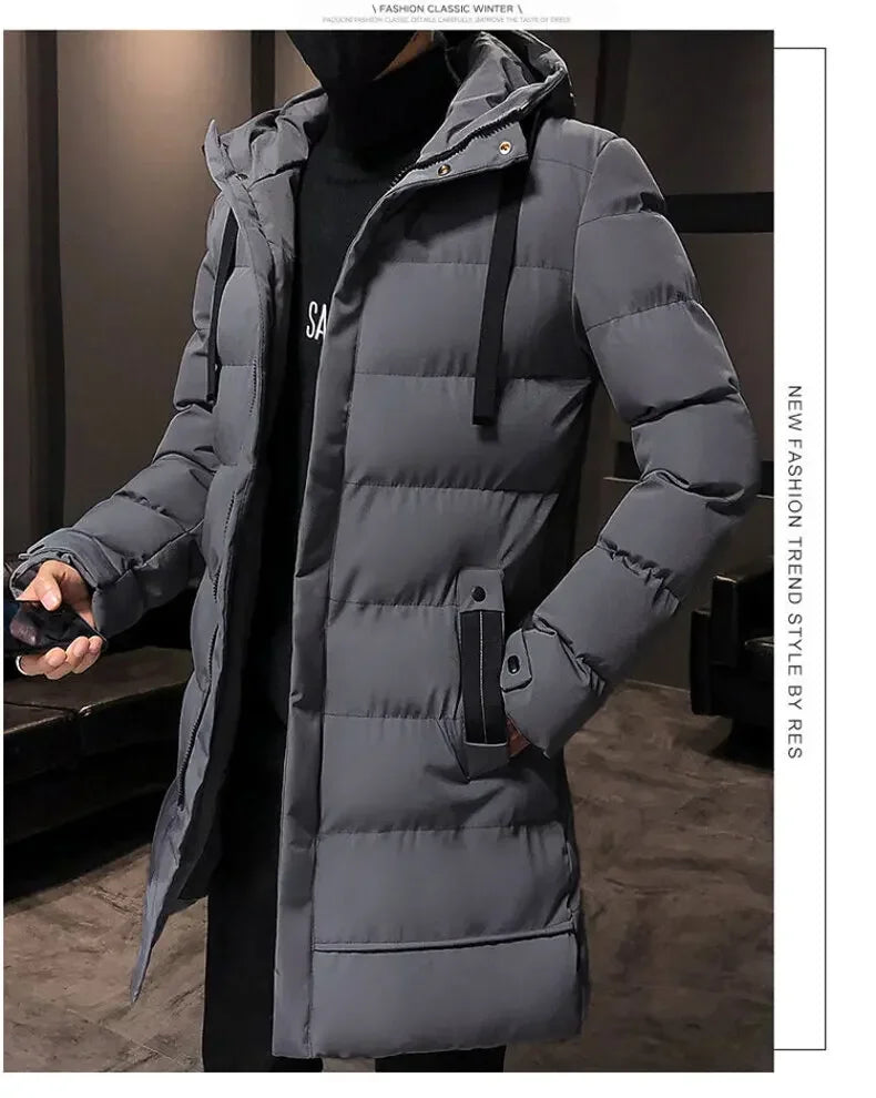 Thicken Warm Men Long Parka Fashion Brand Casual Winter Windbreaker Jacket with Hood Coats Fashion Clothing for Men All-match