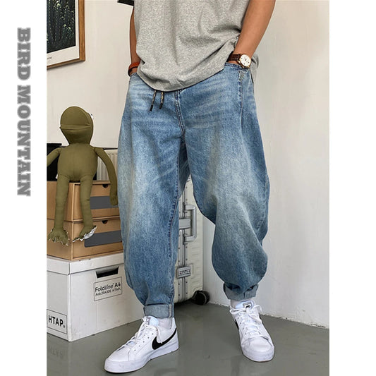 Spring Autumn Japanese Streetwear Retro Casual Denim Cargo Pants Men Clothing Loose Straight Harem Trousers Harajuku Jeans