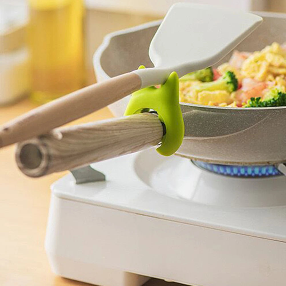 Spoon Holder Clip Anti Scalding and Overflow with Non Perforated Fork Spatula Rack Silicone Cooking Pot Clip Kitchen Accessories