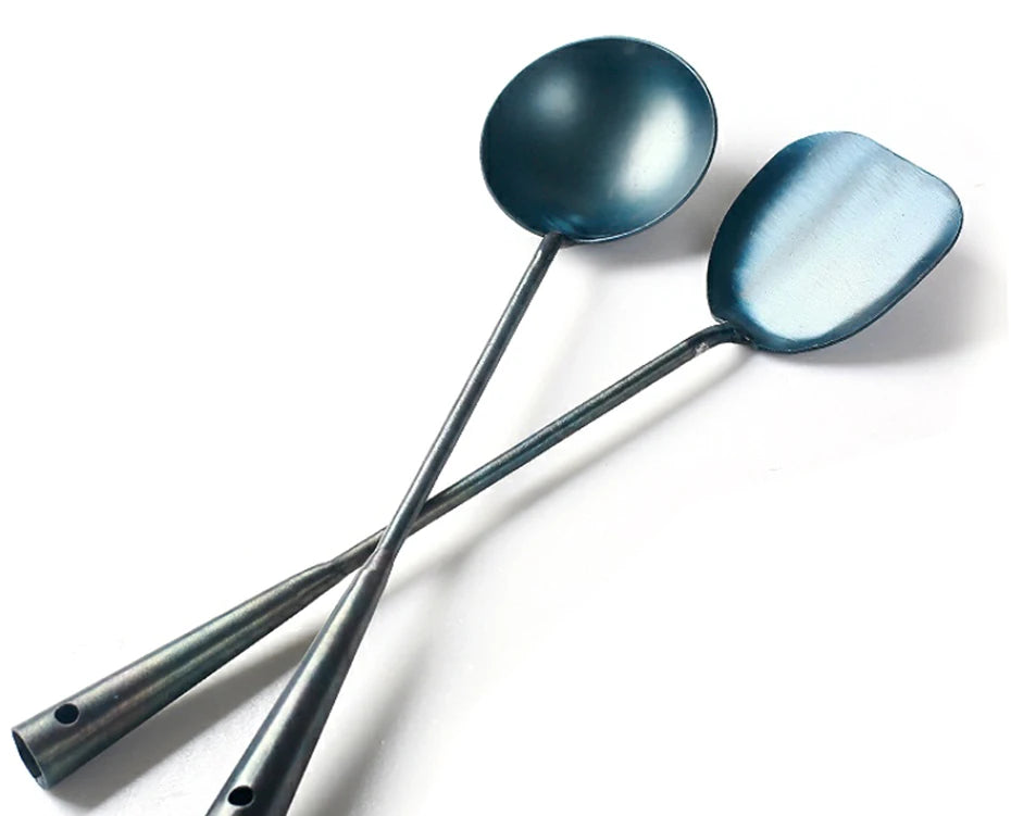 Kitchen Utensils Wok Spatula Spoon Chinese Traditional HandMade Iron Spatula Ladle Wok Tool Set Kitchen Tool Cooking Accessories