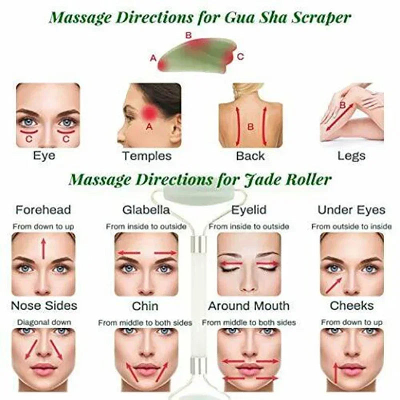 Natural Rose Jade Roller Face Massage Gua Sha Board Jade Massager Body Facial Eye Scraping Acupuncture Face Lift