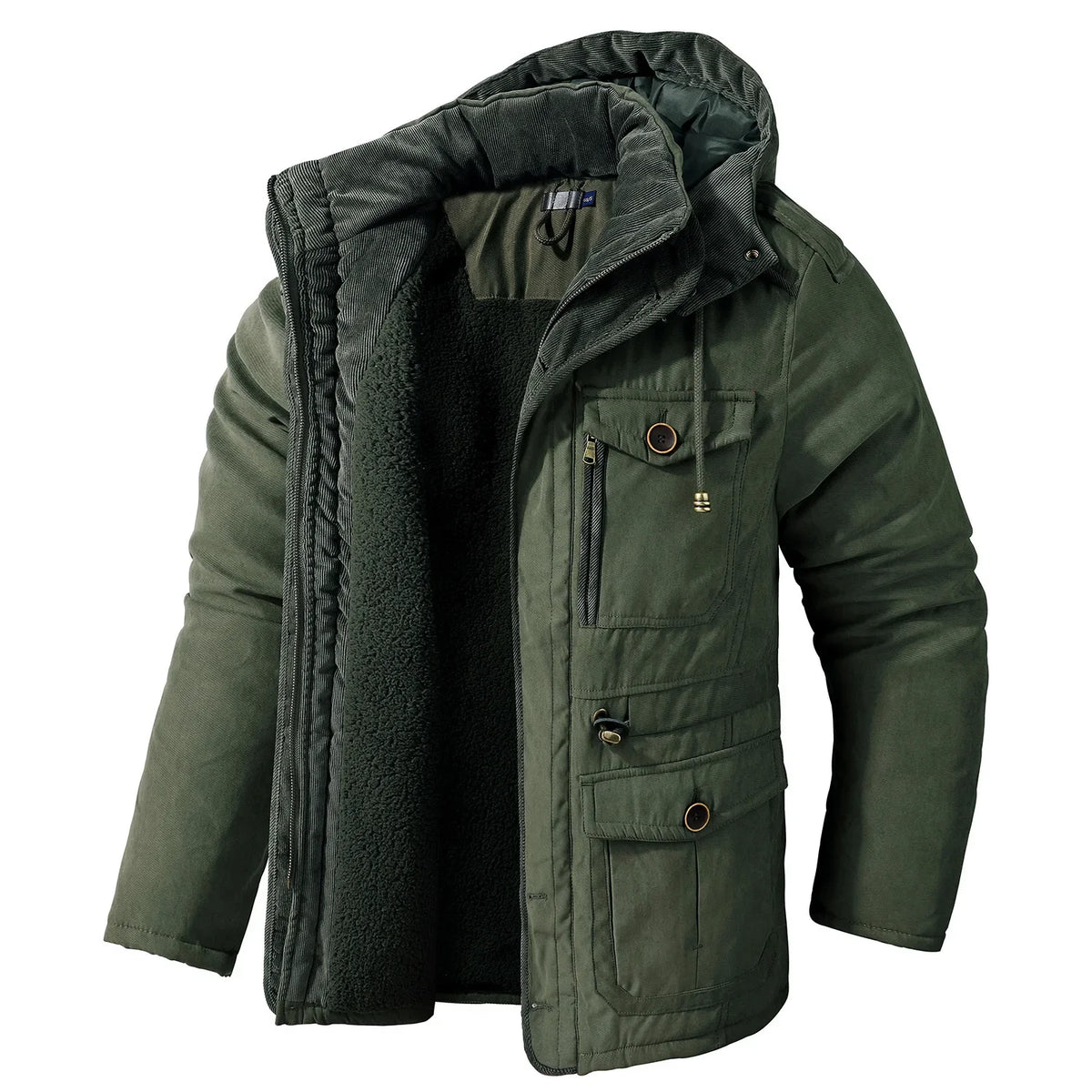 Men's Jacket WINTER USA SIZE Large SIZE Lamb Fleece JACKETS Hooded Cotton Thickened Multi Pocket Casual Mid length Coat