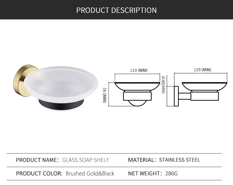 Soap Dish holder for Kitchen Bathroom Accessories Wall Mount Soap Dispenser Soap Rack With Glass Dish Metal Soap Holder Gold