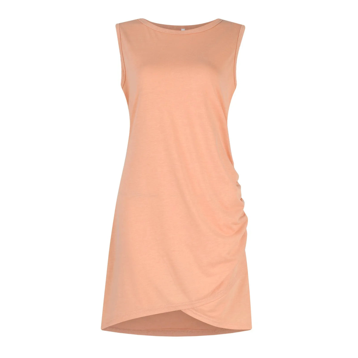 Women'S 2024 Summer Casual Beach Dress Round Neck Short Sleeveless Wrap Party Club Pleated Slim T Shirt Dresses