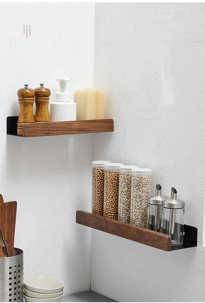 Bathroom Rack Wall-mounted Shower Room Toilet  Nordic style Shelf Cosmetic Storage kitchen Multi-purpose Shelf Solid Wood