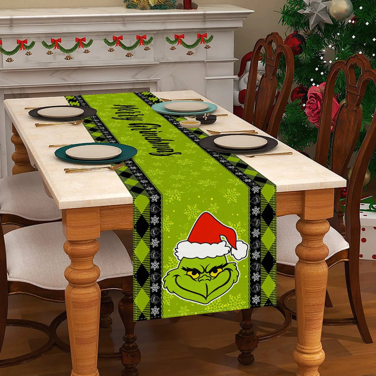 Linen Green Christmas Table Runner Tablecloth Christmas Xmas Winter Holiday Home Kitchen Dining Room Table Decoration 13x72 Inch