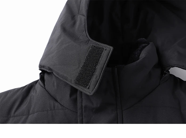 YJKVUR 2024 Winter New Jacket Men Mid-Length Thick Warm Waterproof Hooded Parka Windbreaker Military Fleece Plus Size Coat