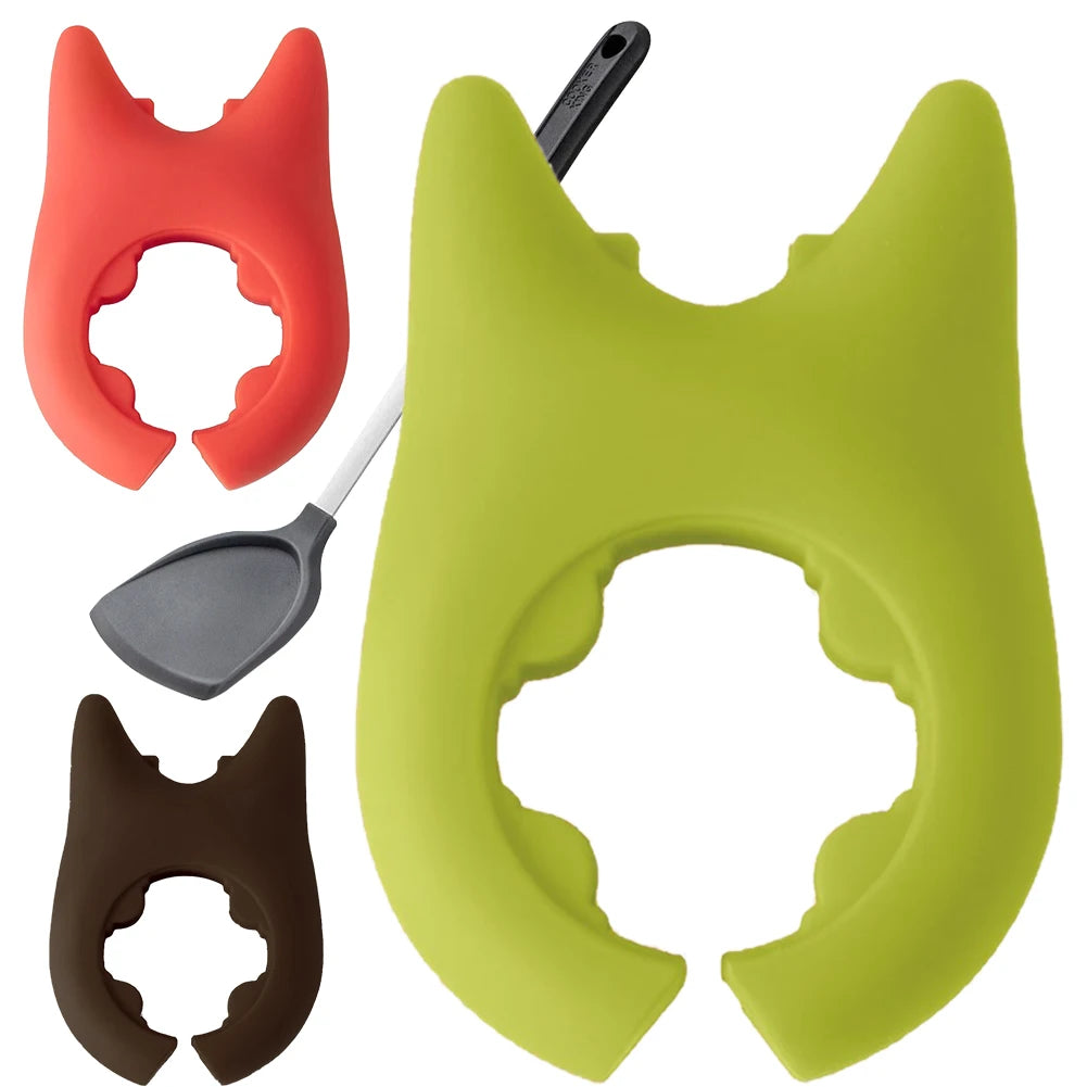 Spoon Holder Clip Anti Scalding and Overflow with Non Perforated Fork Spatula Rack Silicone Cooking Pot Clip Kitchen Accessories