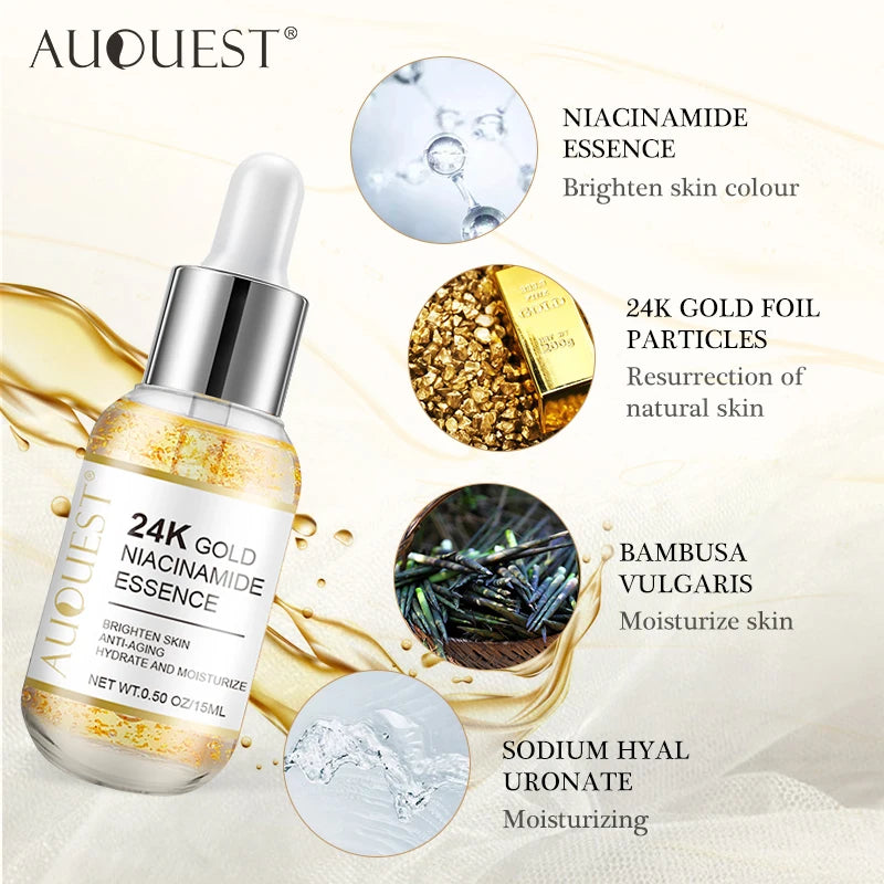 24k Gold Wrinkle Face Serum Pore Care Hyaluronic Acid Moisturizing Plumping Essence Aging Facial Serum Skin Care AuQuest