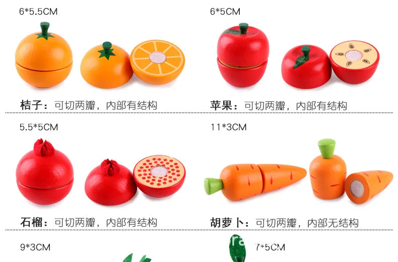 1Pcs Fruit Cutting Educational Toys Wooden Paste Stickers Vegetable Fruit Cutting Kitchen Toy Educational Toy For Children Gift
