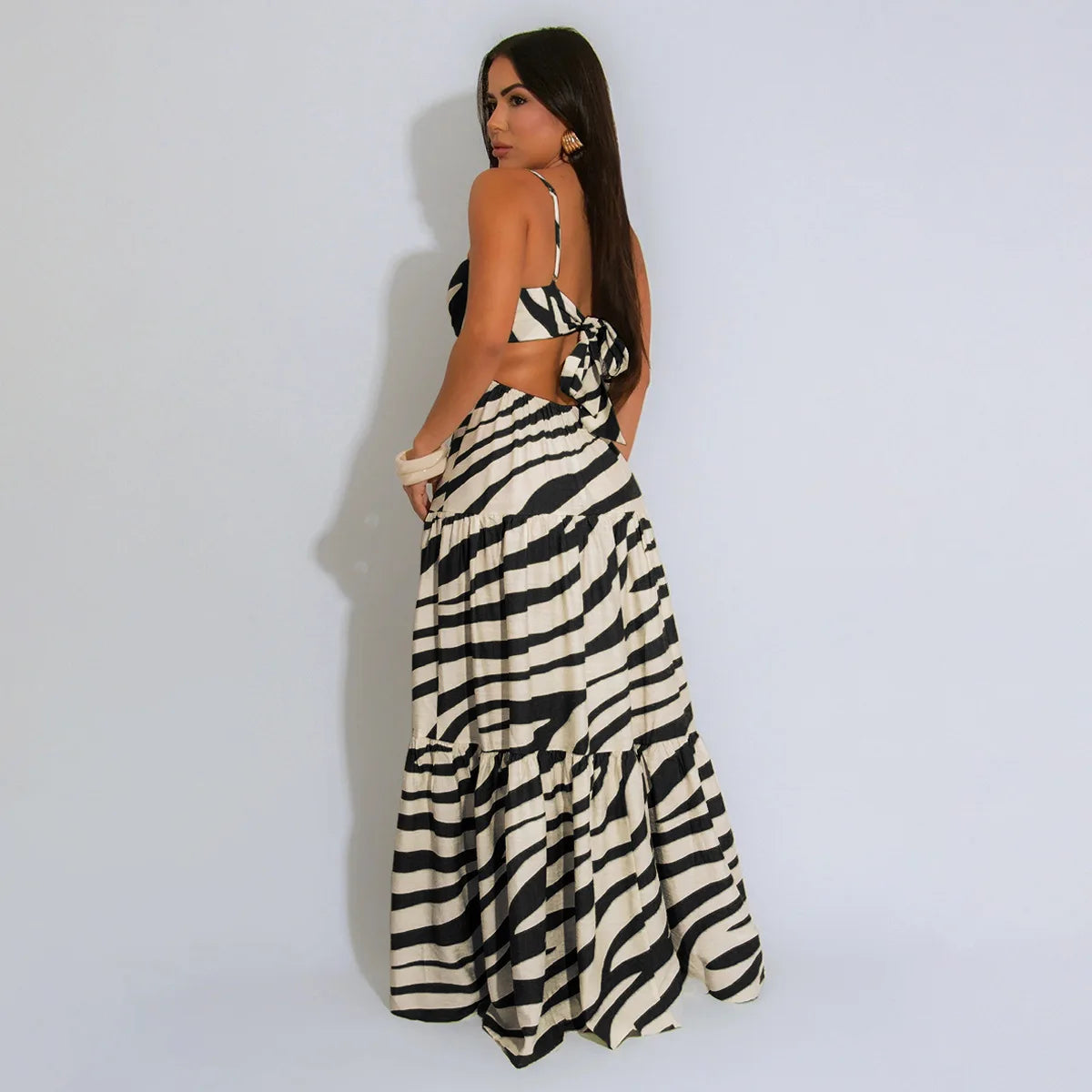 CM.YAYA Printed Women Strap Sleeveless Backless Long Dress 2025 Birthday Beach Evening Sexy Night Party Maxi Dresses Vestidos