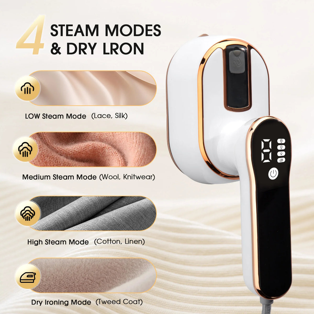 Handheld ironing machine (with steam brush), intelligent LCD electric rotary iron, portable mini iron for home and travel 6198-D
