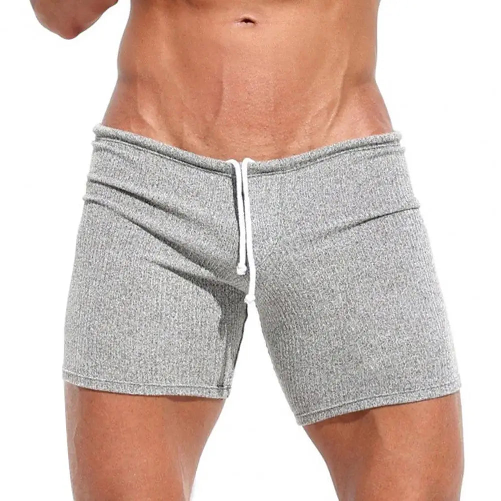 Above Knee Length Pants Men's Summer Drawstring Shorts Slim Fit Above Knee Length Solid Color Vacation Beach Sport Casual