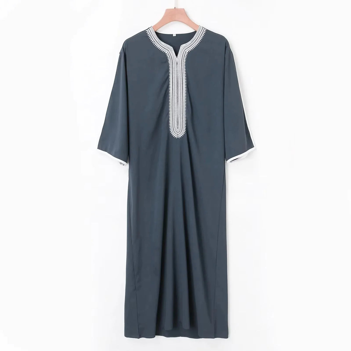 Muslim ethnic style men's long robe, Eid al Fitr formal attire, round neck embroidered men's robe, various colors men's robe
