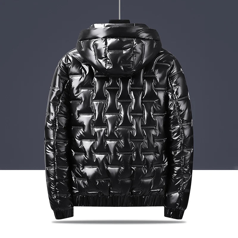 Autumn and winter men's cotton coat hooded jacket with shiny surface, personalized warm jacket, outdoor sports warm cotton coat,