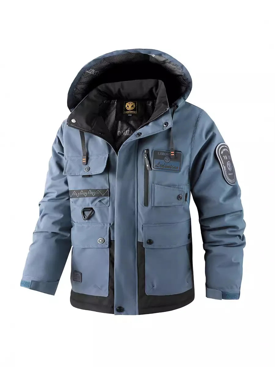 New men's thick padded jacket outdoor warm padded jacket winter men's large size hooded jacket waterproof
