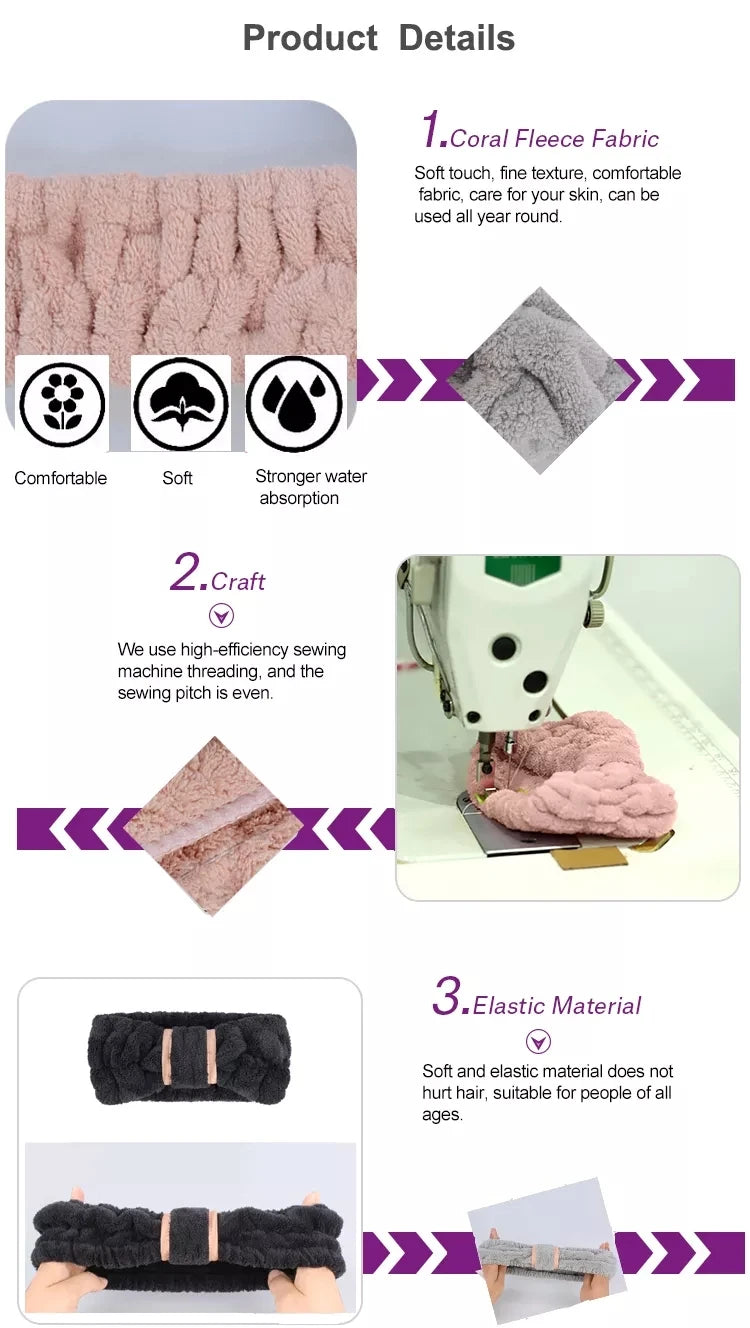 Headbands Spa Facial Headbands Makeup Headbands Elastic Terry Cloth Head Wrap for Women Washing Face Makeup Shower Yoga Sports