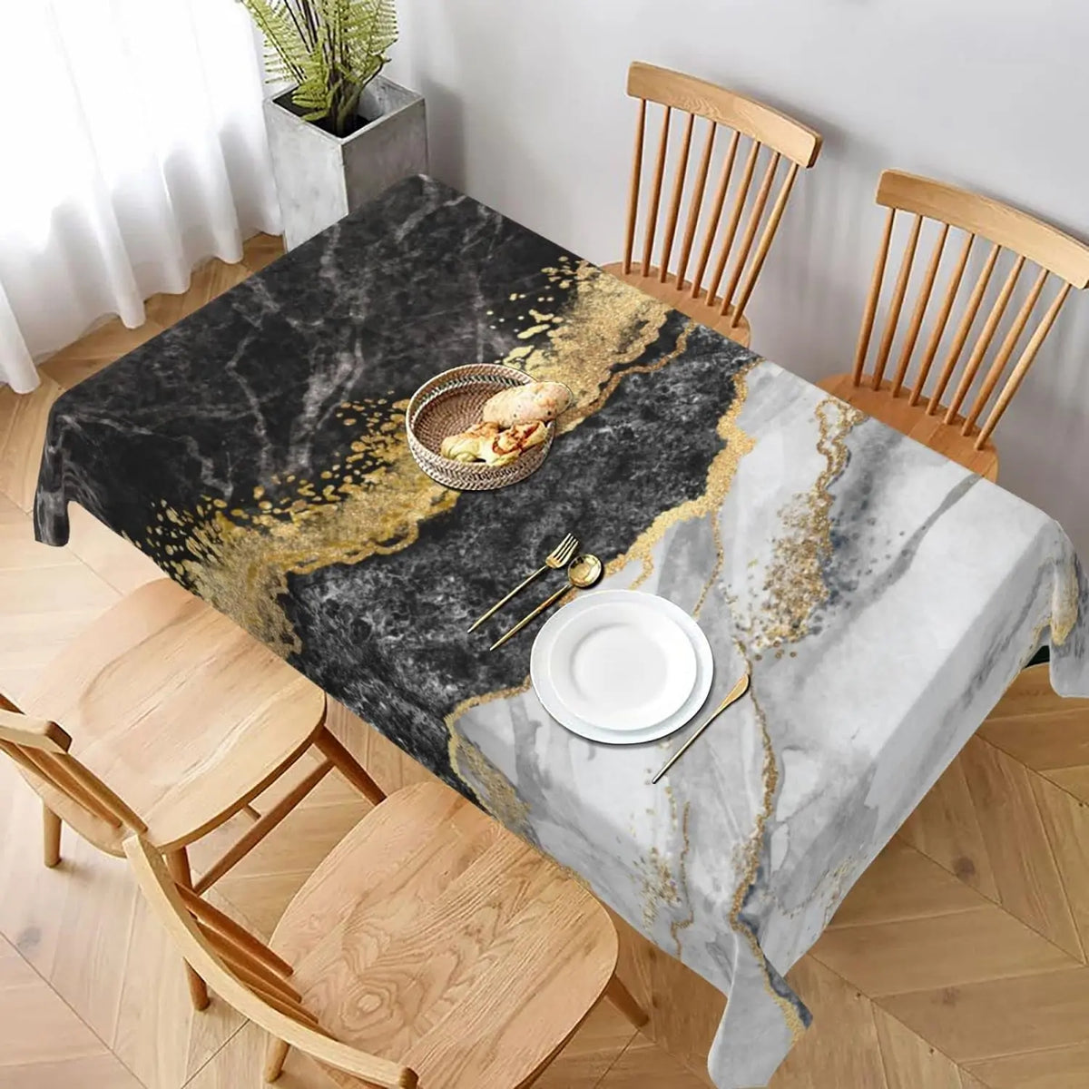 Marble Tablecloth Abstract Pink Blue Golden Marble Pattern Oblong Table Cloth Kitchen Table Decor for Home Party Dining Deocr