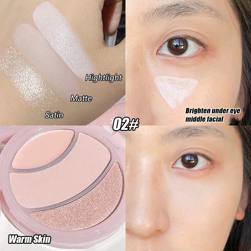 3-color Highlighter Palette Multi-use Mash Potato Pearlescent Matte Facial Contour Powder Cream Natural 3D Face Brighten Makeup
